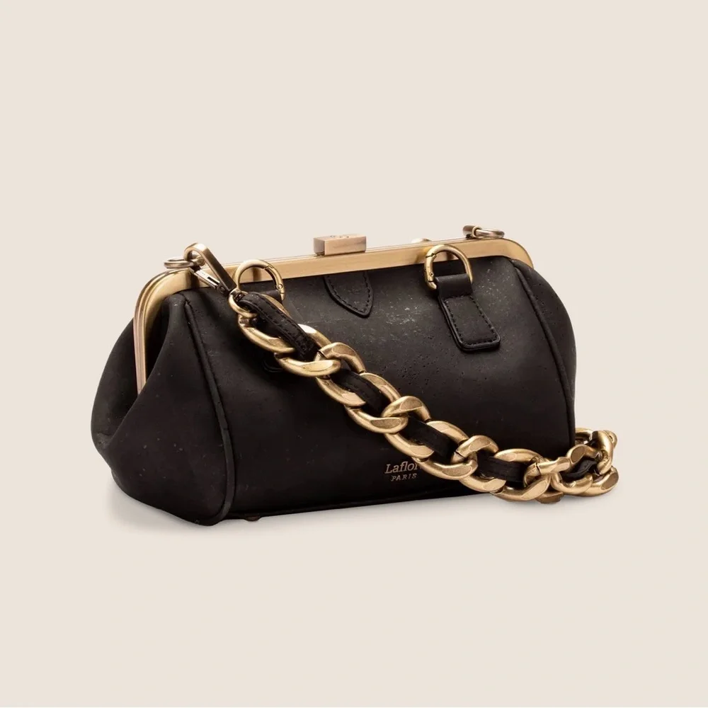 Laflore Paris Black cork/Leather Chain Bag with wallet - Picture 1 of 4